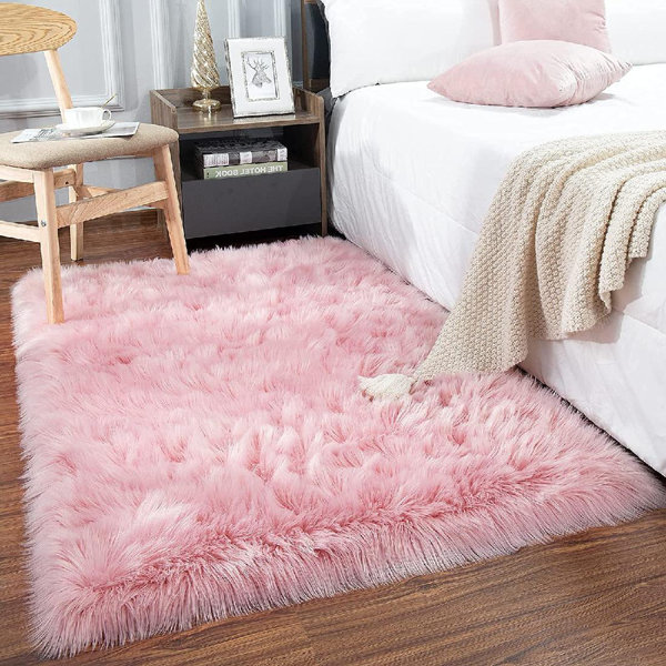 Mercer41 Devonta Machine Tufted Faux Fur Pink/White Rug Wayfair